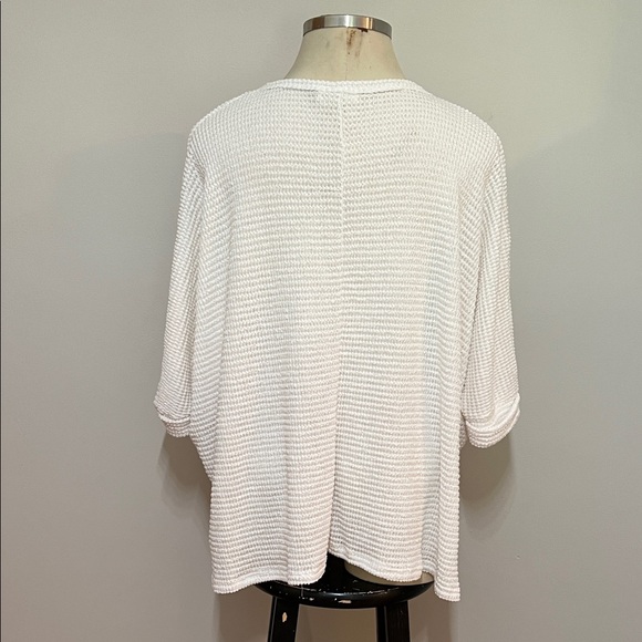 Women’s Zenana Waffle White Knit Sweater Top V-Neck Dolman Sleeve High-Low Hem - Picture 4 of 9